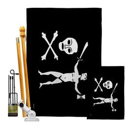 Pirate Captain Dulaien Garden House Flags Kit Coastal Ship Skull Treasure Map Carribean Jolly Blackbeard Jack Small Decorative Gift Yard Banner Made In USA 28 X 40
