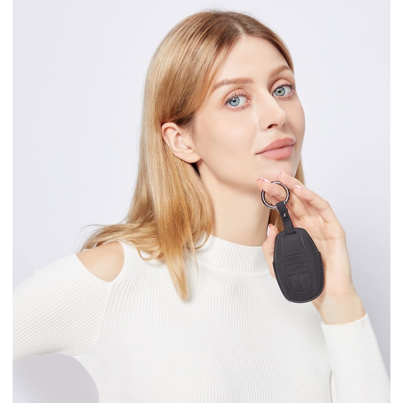 CGZOWYU Suede Genuine Leather Smart Key Fob Case Cover Compatible