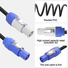 MEIRIYFA PowerCon Cable Power Extension Cord Professional AC 16AWG 3 PIN Male to Male Blue in to Gray Out Power Connector for LED Screen Beam Moving Head Light,Stage Light,Speaker (3.28FT)
