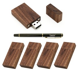 Yaxiny 5 Pack Rectangle Walnut Wood 2.0/3.0 USB Flash Drive USB Disk Memory Stick with Wooden (2.0/8GB)