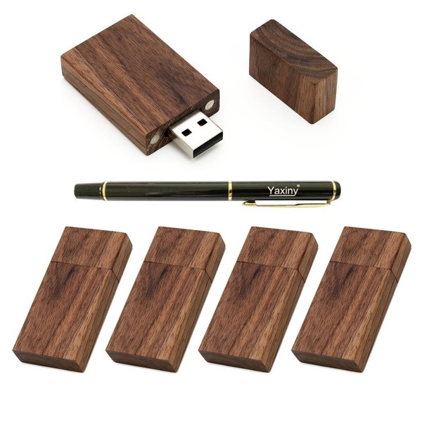 Yaxiny 5 Pack Rectangle Walnut Wood 2.0/3.0 USB Flash Drive