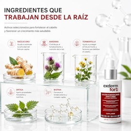 Exderm Fort Locin Capilar Fortificante Anti-Cada 125ml - Tratamiento para Cada del Cabello con Biotina 1 y Zinc PCA - Locin de Raz de Oro 10, Bardana 