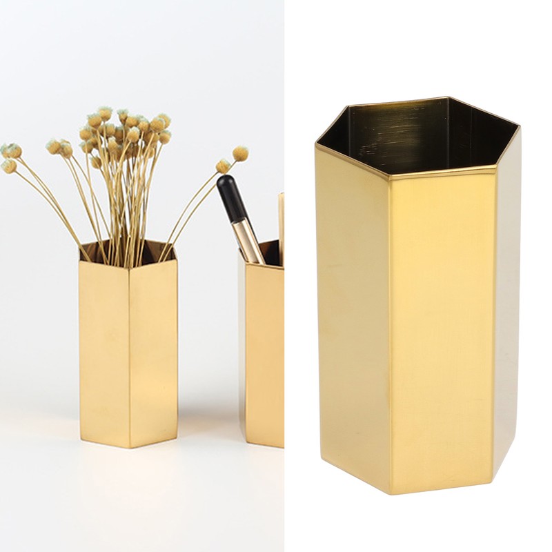 Pen Holder Hex Stainless Steel Gold Electroplating Durable Glossy Corrosion