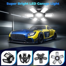 Gonengo LED Garage Light - 6+1 Adjustable Ceiling Fixture with Multi-Panel Design, Includes LED Bulbs, Perfect for Workshop, Basement, Warehouse, Barn, Attic,Laundry Room