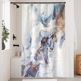 Shower Curtain Marble Blue, Uiiooazy Shower Curtain Abstract Grey Gold Marbled Modern Shower Curtain Anti Mould Waterproof Polyester Fabric Washable Bathroom Curtain with 12 Hooks for Bathroom 180 W x