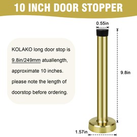 KOLAKO Door Stop, 10 Inch(249mm) Extra Long Door Stopper Wall Mount Doorstop Bumper with Rubber Tip, Stainless Steel, Modern Doors Holder Protector, Gold