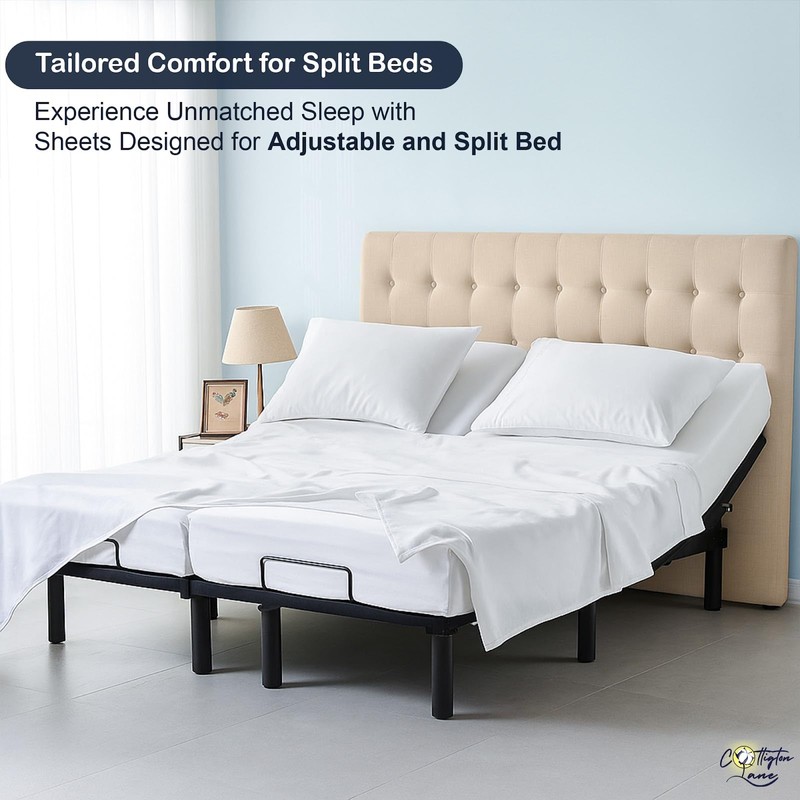 Cottington Lane Split Queen Sheets Sets for Adjustable Bed, Premium
