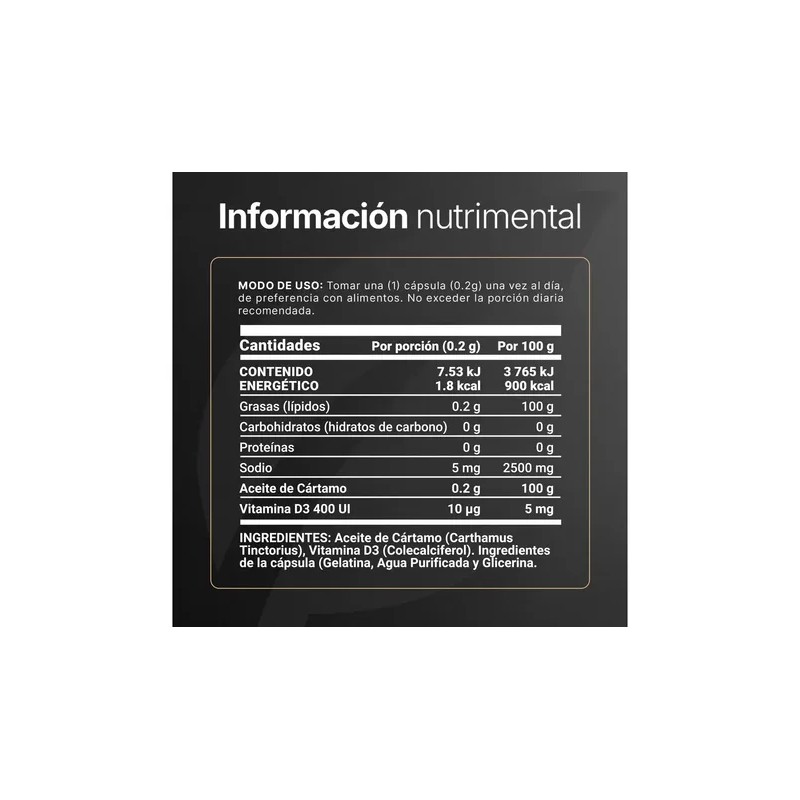 Safflower Vitamina D3 400 Ui 300 Cápsulas con Aceite De