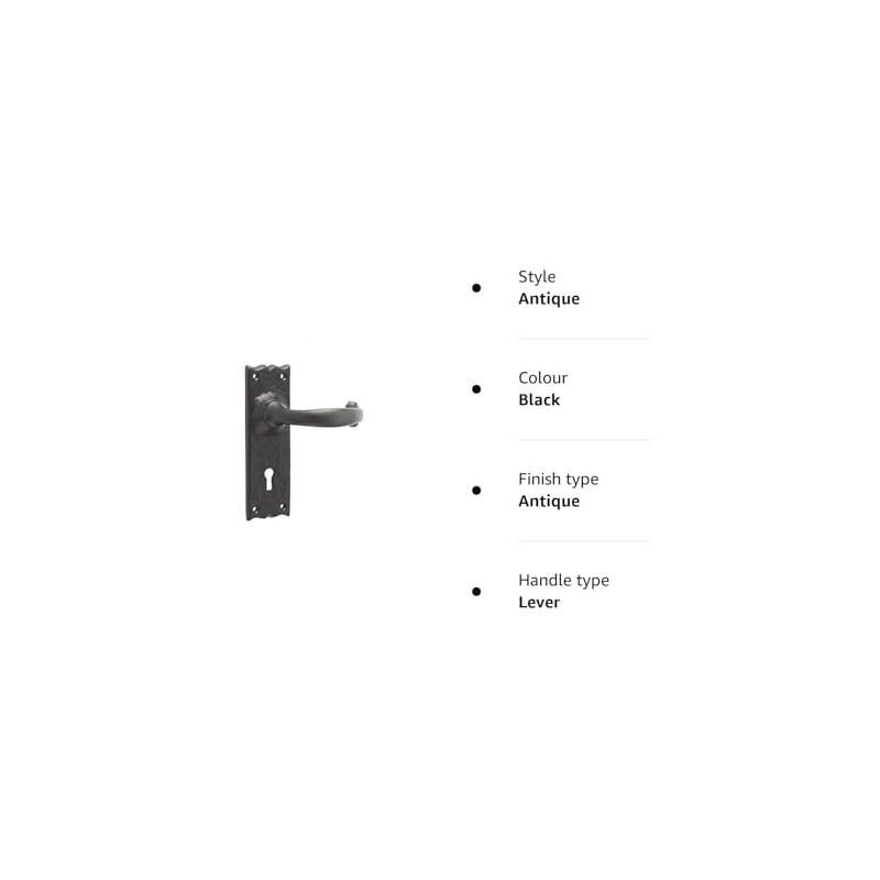 Black Antique Door Handles Lever Lock Plain