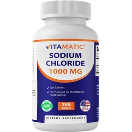 Vitamatic Sodium Chloride 1000mg – 365 Tablets Electrolyte Replenisher & Hydration Support – Non-GMO, Gluten-Free