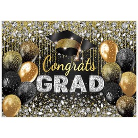 Allenjoy 82" x 59" Black and Gold Graduation Backdrop for Photography Master Congrats Grad Class of 2025 Prom Party Supplies Banner Background