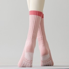 Non-Slip Yoga Socks with Cushioned Ribbed Fit Pilates Socks Beige/FREE 2ea