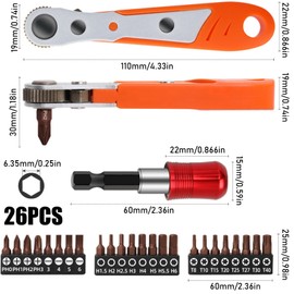 Mikqky 26-Piece Mini Wrench Bit Set, Ratchet Wrench, Magnetic, Mini Ratchet Wrench, Angle Screwdriver, 24 Pieces Various Screwdriver Bits (1/4 Inch)