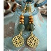Green Stone Bead and Gold Dangle Earrings. Jewelry Earrings for