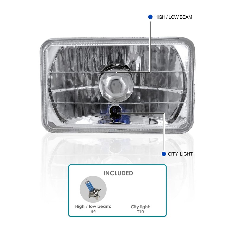 Spec-D Tuning 4X6 Chrome Sealed Beam H4 Headlights Square Lamps