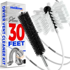 Holikme 30 Feet Dryer Vent Cleaner Kit,Flexible Lint Brush with Drill Attachment, Extends Up to 30 Feet for Easy Cleaning, Synthetic Brush Head, Use with or Without a Power Drill, White