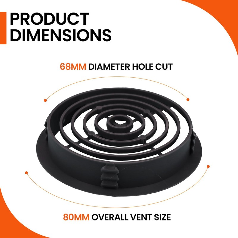 10 x Anthracite Grey Plastic 70mm Round Soffit Air Vents/Push