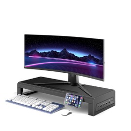GECKOSTROLL Computer monitor stand Laptop Desk Shelf & Monitor Riser ，21.6 inches,22W charging , 2 USB 3.0 , and 1 USB 2.0， Monitors/PC/Laptop/Computer Space Saver Organizer ，Heavy Duty Gift Gaming Studio Office (USB Hub Fast Charging Version, 550mm)