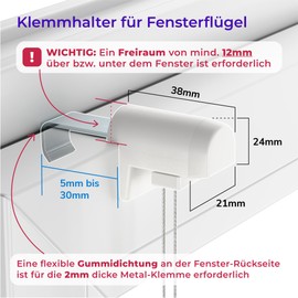 Metal Klemmfix clamp holder for clamping tensioned pleated blinds to the window frame, semi-circular (white)