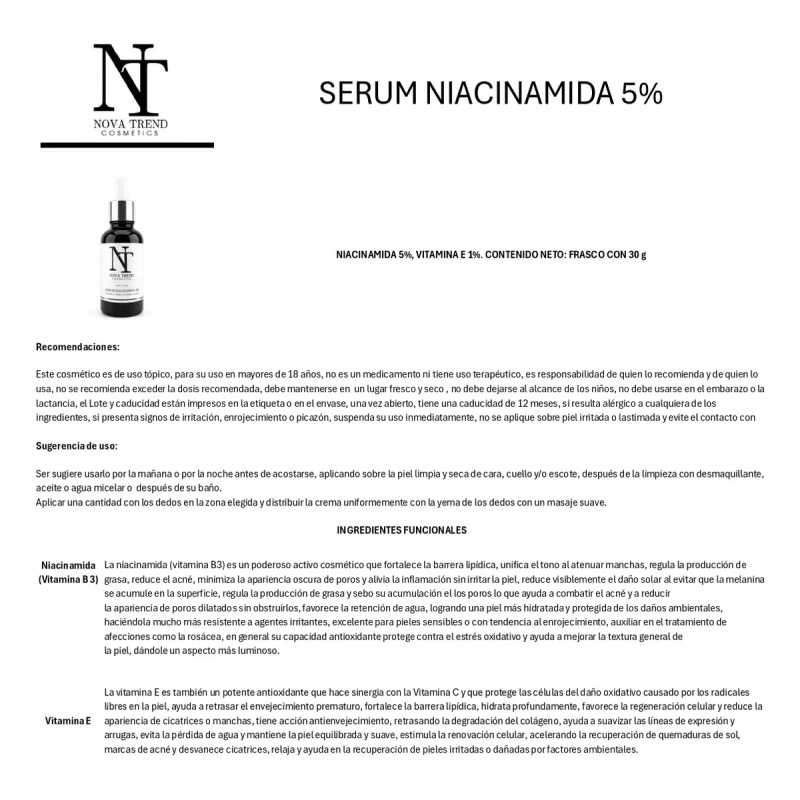 Serum Niacinamida 5% 30ml, Nova Trend Cosmetics