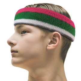 Couver Bright Pink/Bright Green/White Terry Sports Sweat Headband, Wristband Set