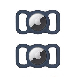 2 Fundas Protectora Silicona para Airtag Antipérdida Correa Mascota Perro Gato Tracker GPS (Azul Marino)