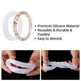Gartful 6PCS Moldes de Resina para Pulseras Grandes, Molde de Joyería de Silicona Redondo Fuente C para Fundición de Epoxi, Molde de Pulsera de Silicona para Hacer Suministros de Manualidades DIY, 6