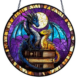 GENANY Couple Dragon Stained Glass Window Hanging, Sun Catcher with Metal Chain and Hook, Romantic Gifts for Women Friends Family, Garden Decor, Housewarming Gifts, Outdoor Decor