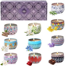 Juego de 10 Velas Aromaticas Decorativas, Cera de Soja 100% Pura,Velas Perfumadas de Flores Secas,Regalo para día de la Madre,Navidad, Cumpleaños,San Valentín,Bueno para Meditación, Budismo,Yoga
