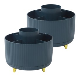 BUCOMTU Pack of 2 Cosmetic Make Up Organiser, 360° Rotating Brush Organiser, Cosmetic Shelf, Cosmetic Organiser for Room Decor, Dressing Table, Bedroom, Bathroom, navy