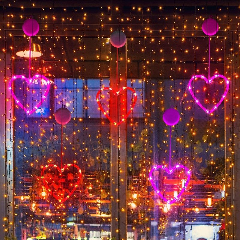 Baquler 5 Pcs Timed Window Lights Hanging Red Heart Lights