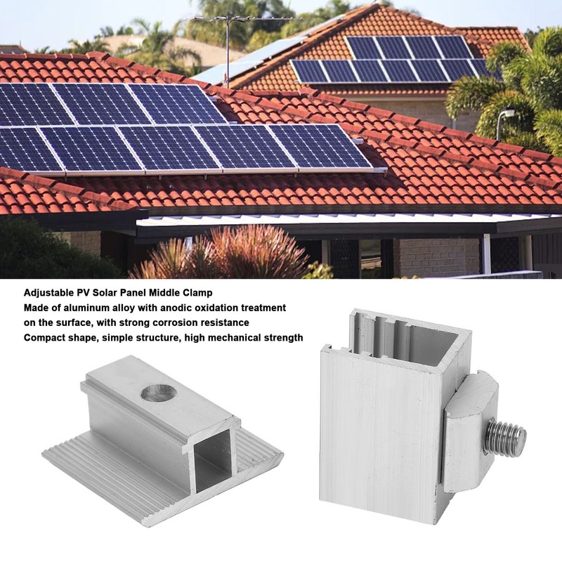 10Pcs Adjustable PV Solar Panel Middle Clamp Aluminum Alloy Photovoltaic