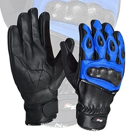 NORMAN Blue Premium Leather Summer Motorcycle Gloves Cowhide 100% Genuine Leather - Medium