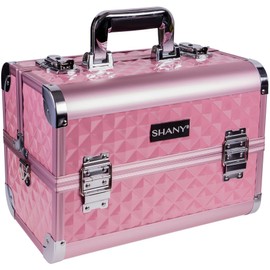 SHANY Premier Fantasy Professional Makeup Train Case Cosmetic Box Portable Makeup Case Organizer Jewelry storage with Locks, 3 Trays, Makeup Brush Holder and Cosmetics Mirror - Pink Diamond