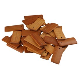 Uniquer 100Pcs Rectangle Wooden Bamboo Blank Tags for Keychain Rings Unfinished Wood Key Ring Tag for DIY Craft Decoration