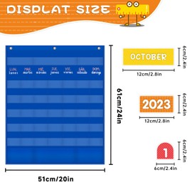 Mewise - Calendario mensual de bolsillo de 20 x 24 pulgadas, calendario de aula, calendario de aula, tabla de bolsillo con tarjetas para el aula, artículos imprescindibles para maestros, decoración de
