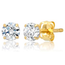 MAX + STONE 14k Yellow Gold Earrings for Women & Men with Genuine Round Crystal | Cubic Zirconia Earrings Studs with Gold Earring Backs | 0.5 Carats total |