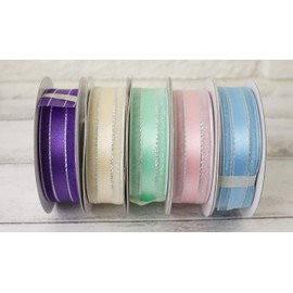 Bright Pastel Color Nylon with Metalico Strip 7/8" Ribbon 25 Yards Sheer Organza Satin Accent Gift Wrap DIY Gift-Wrapping (Purple)