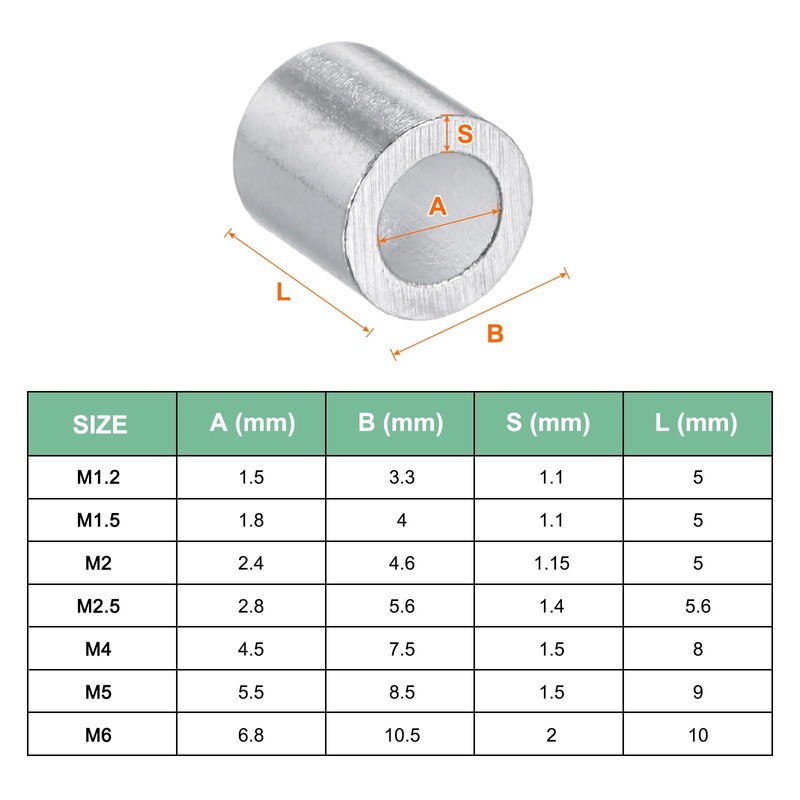M METERXITY 50-Pack Aluminum Crimping Loop Sleeves, 1.5mm 1/16" Round
