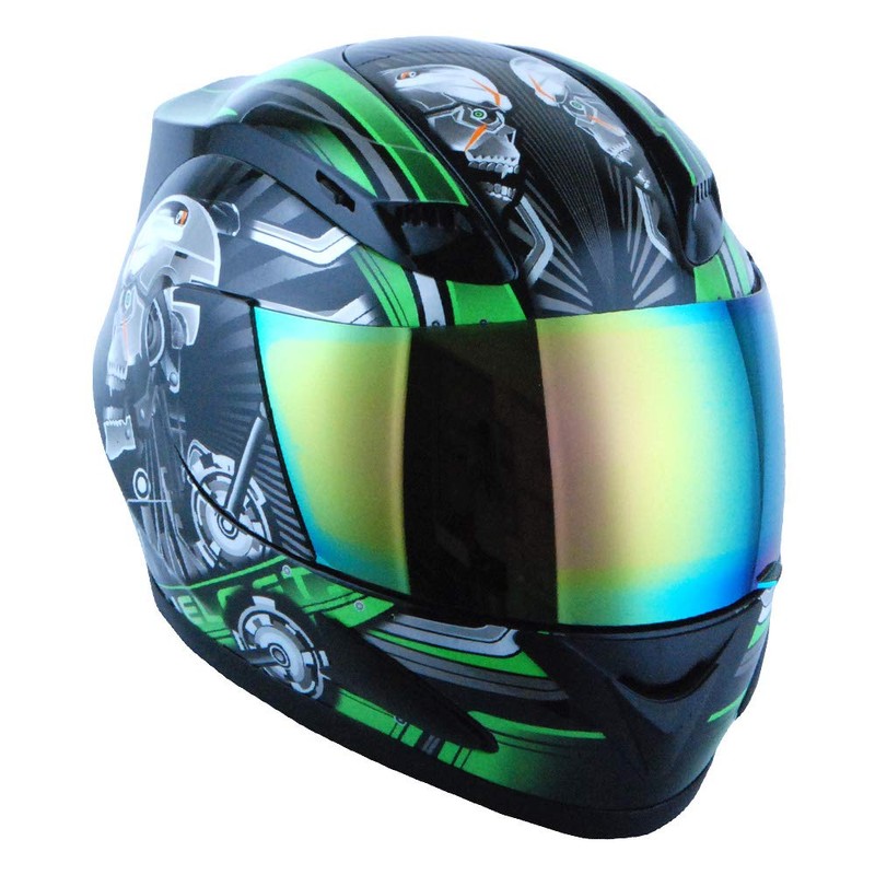 1Storm Motorcycle Bike Full FACE Helmet Mechanic Skull - Tinted