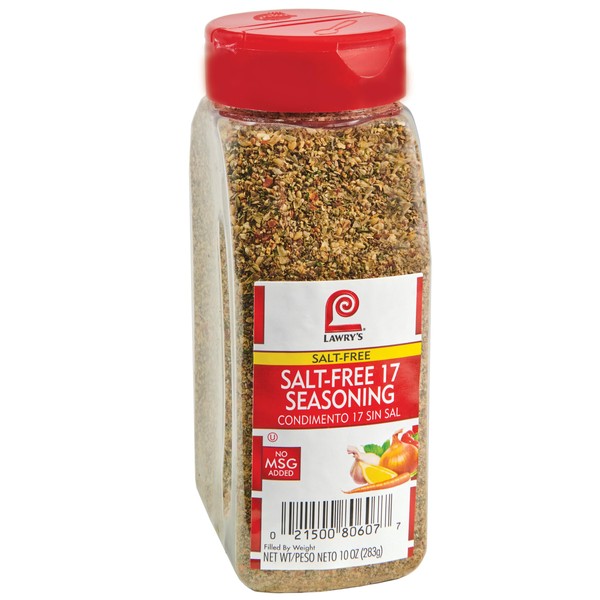 Lawry's Salt Free 17 Seasoning, 10 oz - One 10 Ounce Container of 17 Seasoning Spice Blend Including Toasted Sesame Seeds, Turmeric, Basil and Red Bell Pepper for Seafood Poultry and Beef