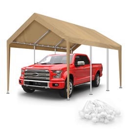 10x20FT Carport Canopy Replacement Cover Heavy Duty Waterproof & UV Protected, All Weather Car Shade Canopy with Ball Bungees (Grey, 10'x20')