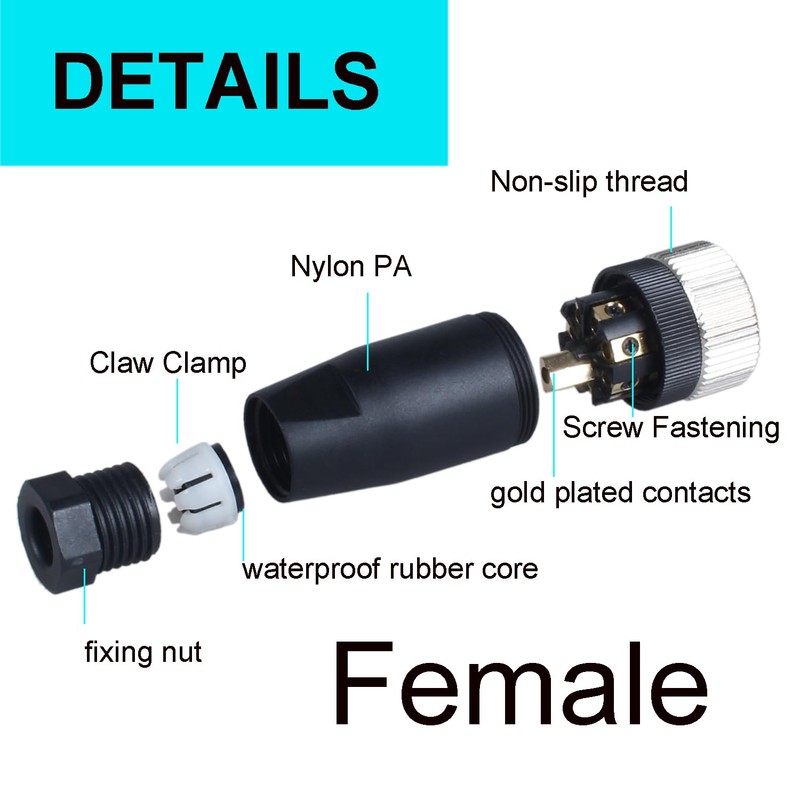DIANQI 12mm Wire Connector M12 Male & Female Socket Panel