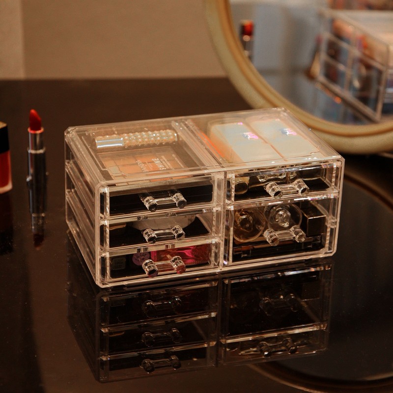 Cq acrylic 2 Pack Clear Makeup Storage Organizer,Stackable 5 Drawers
