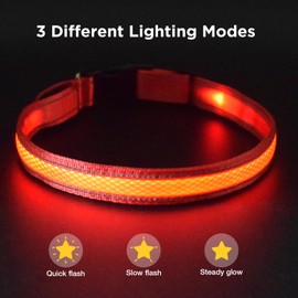 TDTOK LED Dog Collar Rechargeable Adjustable Durable Nylon Comfortable Light Up Collars for Small Medium Large Dogs with Reflective Lines Lightweight Plastic Buckle