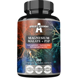 Magnesium Malat 1400 mg pro Portion + Vitamin B6 (P-5-P) - 200 vegane Kapseln - 3 Monatsvorrat - Magnesium Malat + Pyridoxal-5-Phosphat - von Apollo's Hegemony