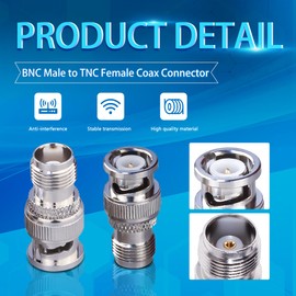 TNC to BNC Coax Adapter, BNC Male to TNC Female RF Coaxial Connector 2pcs for WiFi Antenna, Extension Coax Cable