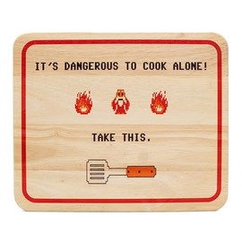 getDigital Dangerous to Cook Alone, Wooden Serving Board with Gaming Motif, It?s Dangerous to Go Alone, Untreated Beech Wood, 30 x 25 x 2 cm