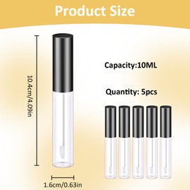 Molain 10 ml Empty Lip Gloss Tubes, Pack of 5 Empty Cosmetic Lip Gloss Tubes Containers, Refillable Lip Balm Containers, Mini Transparent Refillable Empty Tubes for Lip Gloss Balm (Black)
