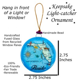 Ruth's Ethical Goods Florida Map Christmas Tree Ornament - Art Glass Light Catcher Gift